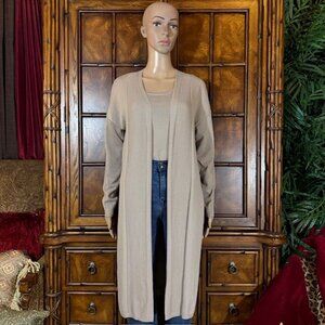 Marla Wynne Taupe Ribbed Inserts High Side Slits Cardigan